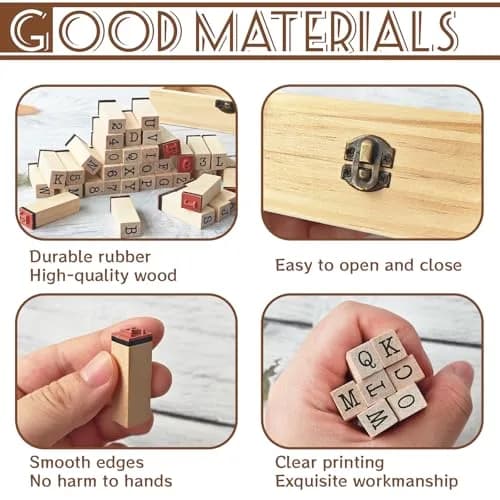 OJYUDD Wooden Rubber Number Alphabet Stamps 36 pcs | Vintage Craft Kit for Scrapbooking & Journaling thumbnail 3