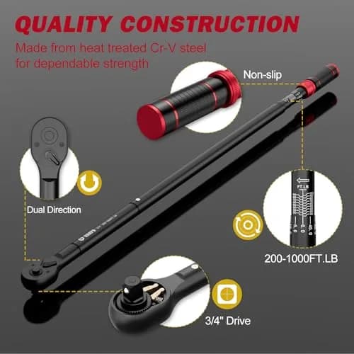 VANPO 3/4-Inch Drive Click Torque Wrench 200-1000 ft‑lb Heavy Duty | Precision Industrial Tool thumbnail 4