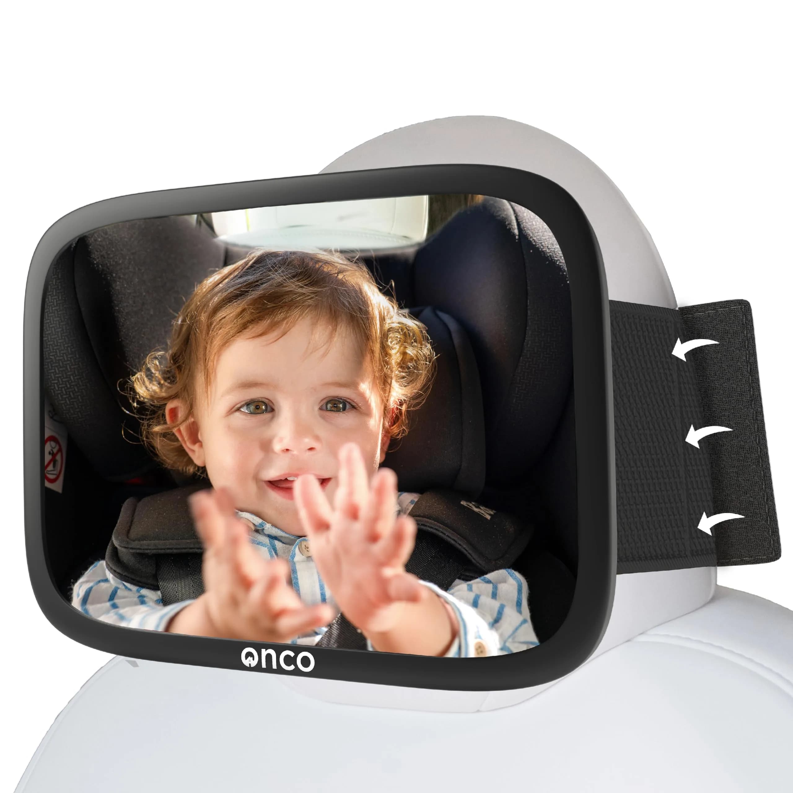 Onco Baby Car Mirror for Fixed Headrests - Tesla-Compatible Non-Slip Mirror | 23.4cm x 17.3cm — Fixed Headrest Car Mirror