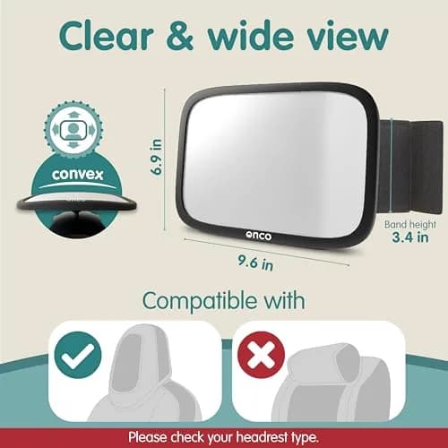 Onco Baby Car Mirror for Fixed Headrests - Tesla-Compatible Non-Slip Mirror | 23.4cm x 17.3cm thumbnail 4