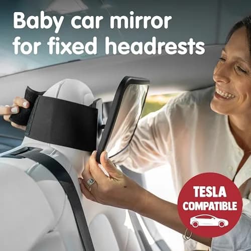 Onco Baby Car Mirror for Fixed Headrests - Tesla-Compatible Non-Slip Mirror | 23.4cm x 17.3cm thumbnail 2