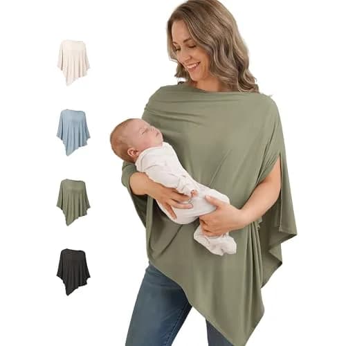 Konssy Rayon Made from Bamboo Nursing Cover for Breastfeeding, Army Green | Soft, Breathable, Wearable Poncho for Privacy thumbnail 1