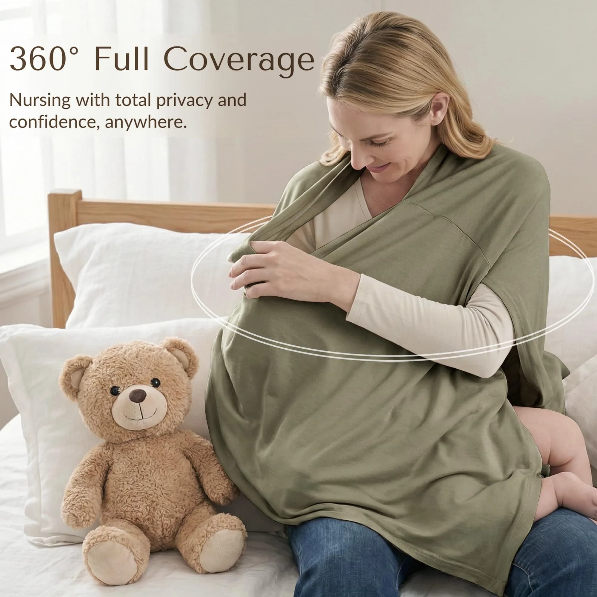 Konssy Rayon Made from Bamboo Nursing Cover for Breastfeeding, Army Green | Soft, Breathable, Wearable Poncho for Privacy - view 8