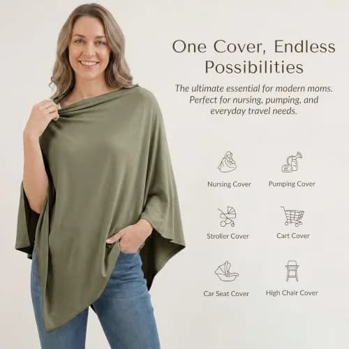Konssy Rayon Made from Bamboo Nursing Cover for Breastfeeding, Army Green | Soft, Breathable, Wearable Poncho for Privacy thumbnail 2