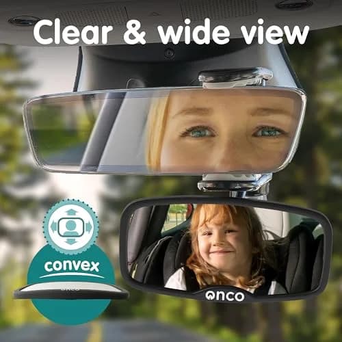 Onco Baby Car Mirror for Forward Facing Seats | Clip-On Shatterproof Convex Mirror thumbnail 2