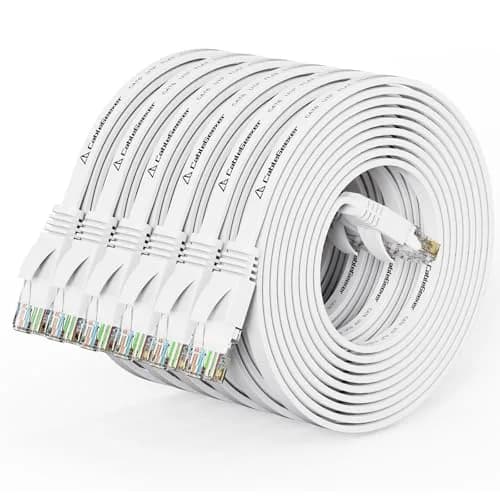 CableGeeker Cat 6 Flat Ethernet Cable 10ft 6Pack | 10Gbps, White, Space-Saving Flat Design thumbnail 1
