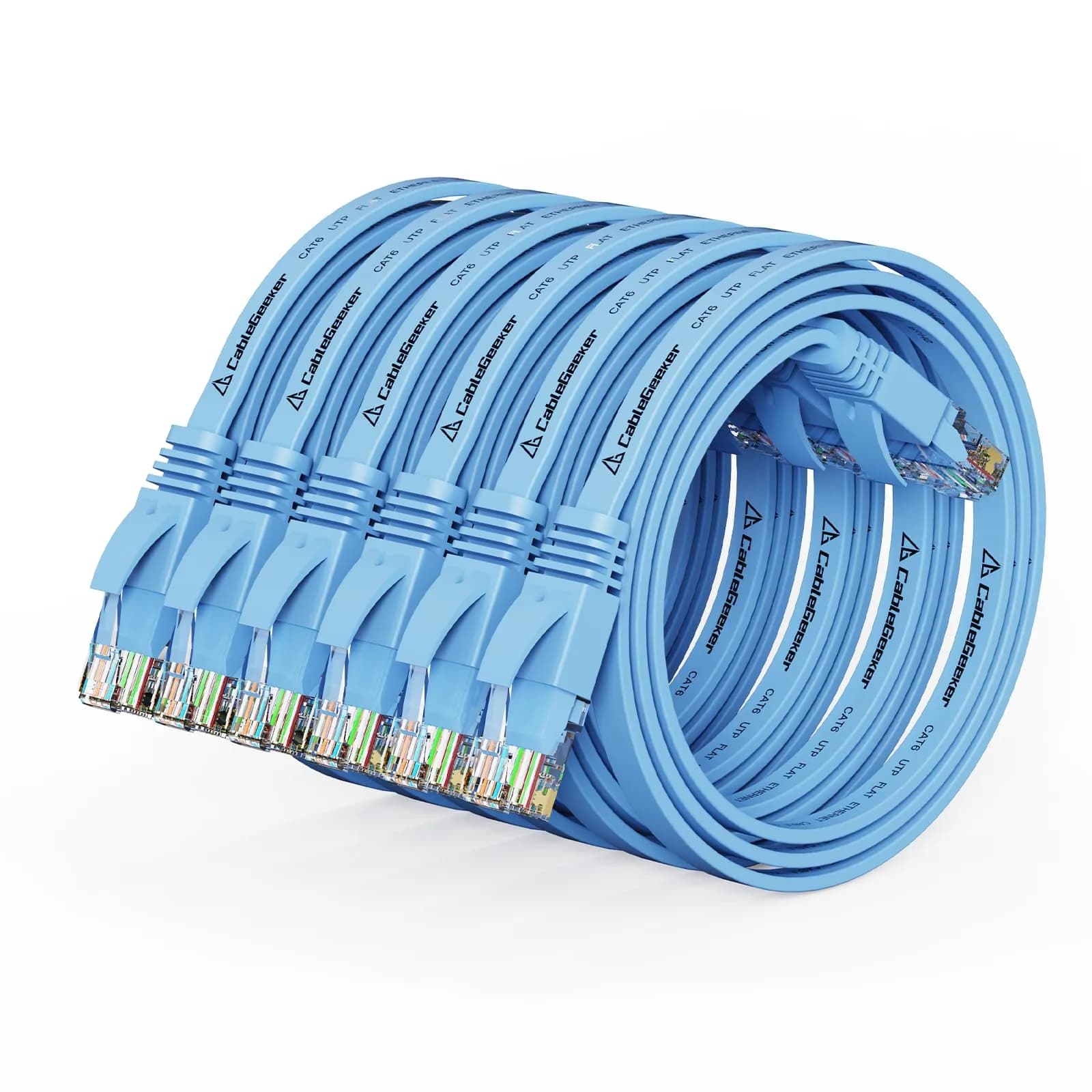 CableGeeker Blue-Flat Cat 6 Ethernet Cable 1.5ft (6 Pack) - Snagless RJ45 Network Cord - main product image