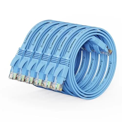 CableGeeker Cat 6 Flat Ethernet Cable 1.5ft 6Pack | 10Gbps, Blue, Space-Saving Flat Design thumbnail 1