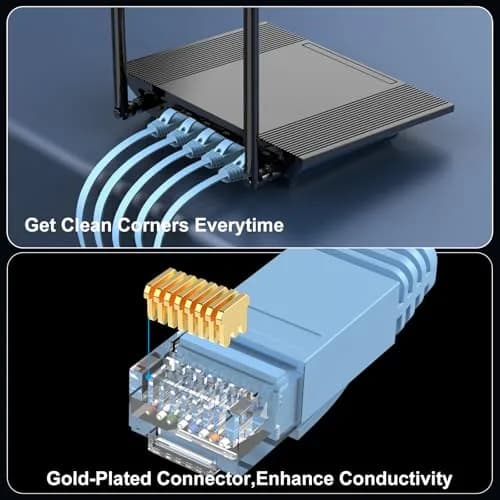 CableGeeker Cat 6 Flat Ethernet Cable 1.5ft 6Pack | 10Gbps, Blue, Space-Saving Flat Design thumbnail 5