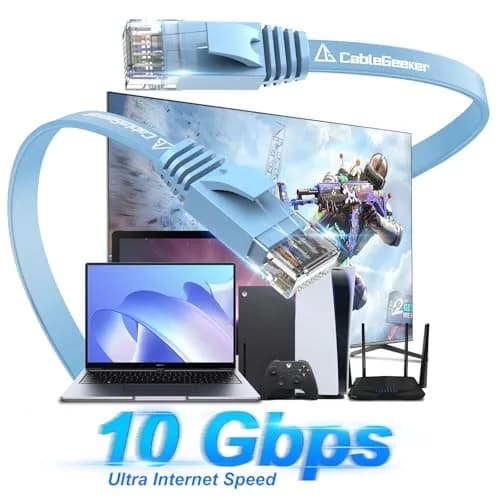 CableGeeker Cat 6 Flat Ethernet Cable 1.5ft 6Pack | 10Gbps, Blue, Space-Saving Flat Design thumbnail 2