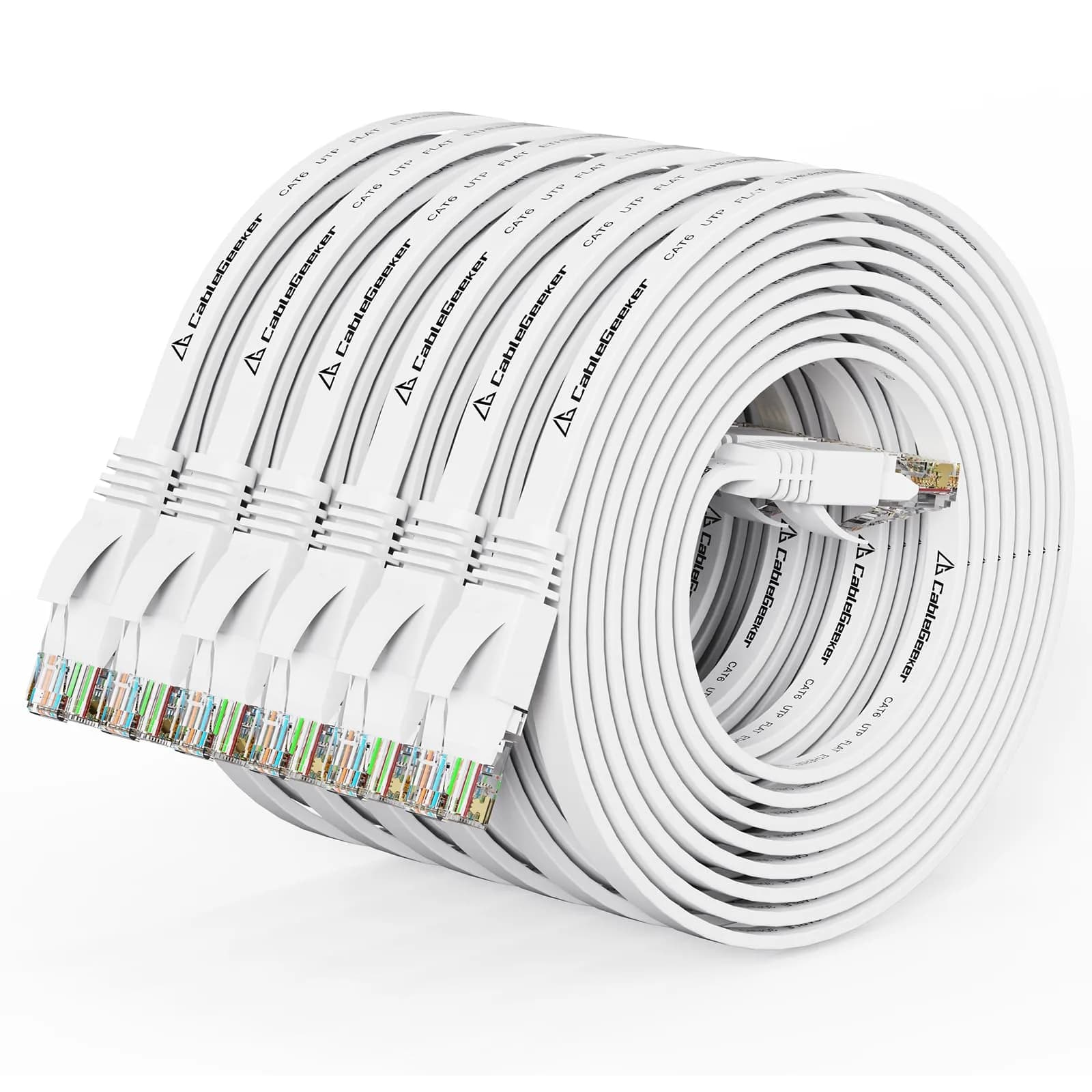 CableGeeker Cat 6 Flat Ethernet Cable 7ft White - 6 Pack Network Cord with Snagless RJ45 Connectors - main product image