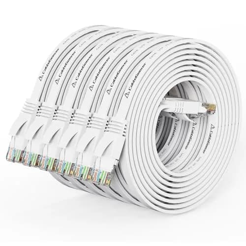 CableGeeker Cat 6 Flat Ethernet Cable 7ft | 10Gbps, White, Multi-Pack thumbnail 1