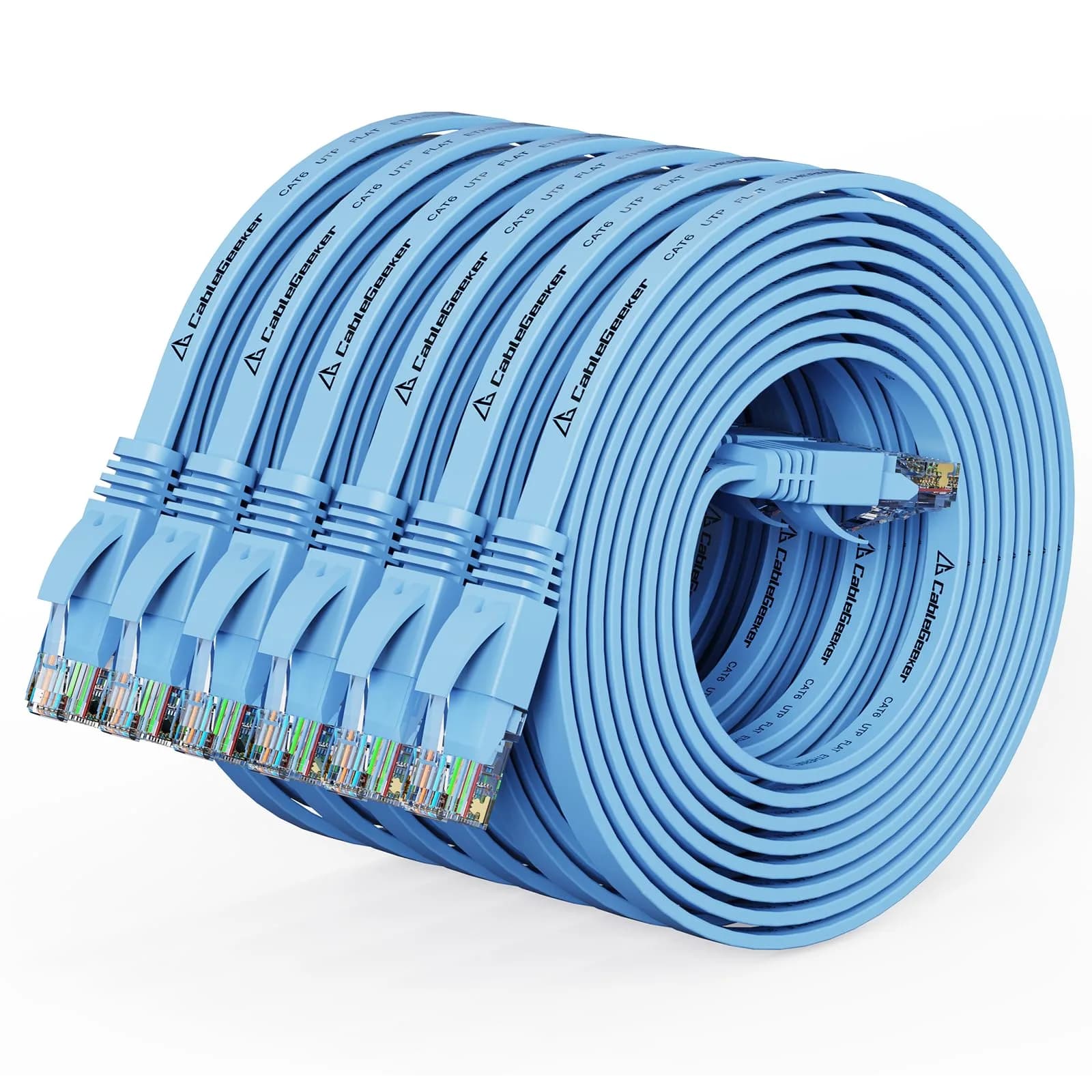 CableGeeker Blue-Flat Cat 6 Ethernet Cable, 7ft, 6 Pack - High-Speed Network Connectivity - main product image