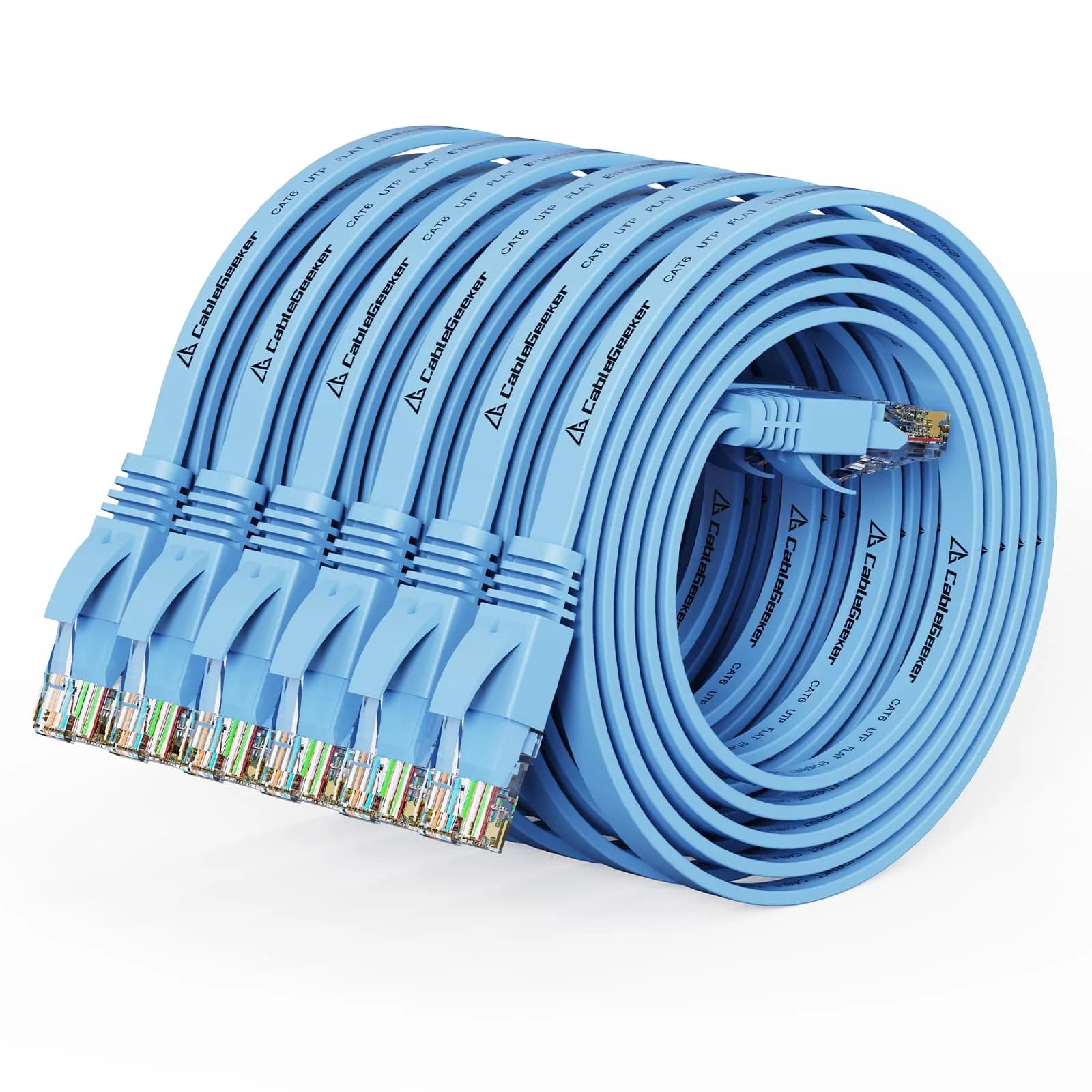 CableGeeker Cat 6 Flat Ethernet Cable 3ft Blue-Flat (6 Pack) - High Speed Network Cord with Snagless RJ45 - main product image