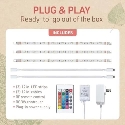 Birch Lighting Multicolor 12" LED Strip Light Kit with Remote | Dimmable, Color Changing, Easy Install thumbnail 3