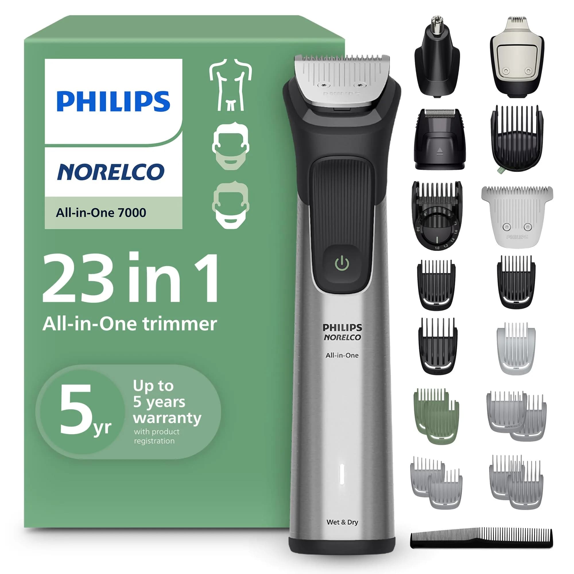 Philips Norelco All-in-One 7000 Series Trimmer MG7970/49 | 23 Attachments, Titanium Blades, 5-Hr Runtime - main product image