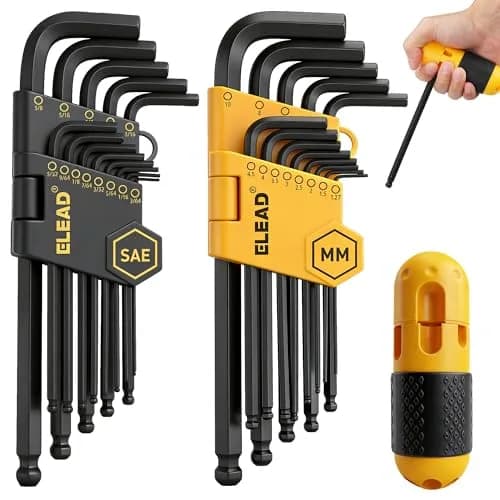ELEAD 27-Piece Hex Key Allen Wrench Set with Grip Handle, Long & Short Arms, Ball End, Metric & SAE Sizes | Heat-Treated Chrome Vanadium Steel thumbnail 1