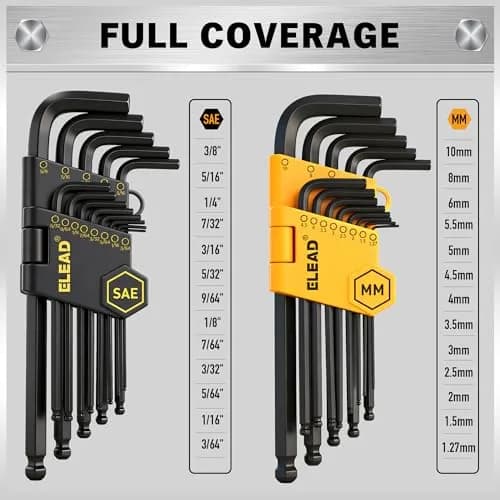 ELEAD 27-Piece Hex Key Allen Wrench Set with Grip Handle, Long & Short Arms, Ball End, Metric & SAE Sizes | Heat-Treated Chrome Vanadium Steel thumbnail 2