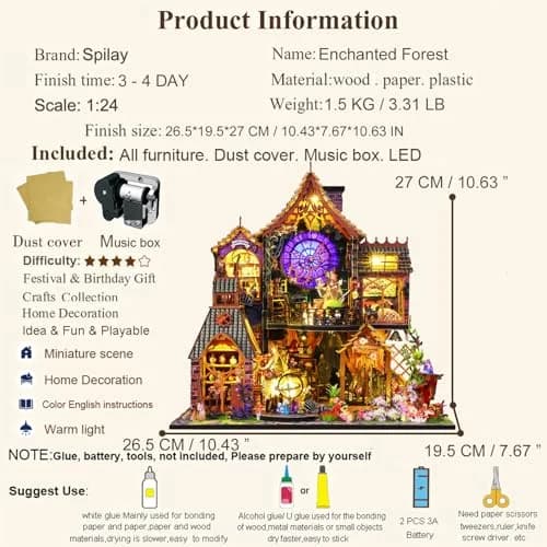 Spilay Dollhouse Miniature with Furniture,DIY Wooden Crafts, 1:24 Scale, Creative Room Idea Gift for Adults & Kids thumbnail 4