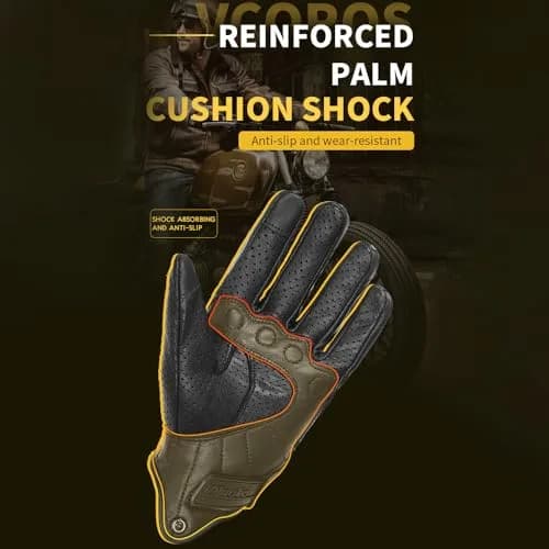 mjmoto Men's Classic Goat Leather Motorcycle Gloves with Hard Knuckle Protection, Black Medium | Touchscreen Compatible thumbnail 4