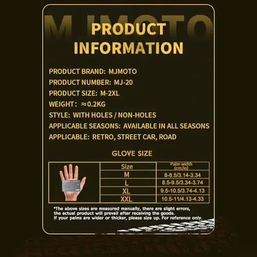 mjmoto Men's Classic Goat Leather Motorcycle Gloves with Hard Knuckle Protection, Black Medium | Touchscreen Compatible thumbnail 5