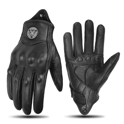 mjmoto Men's Classic Goat Leather Motorcycle Gloves with Hard Knuckle Protection, Black Medium | Touchscreen Compatible thumbnail 1