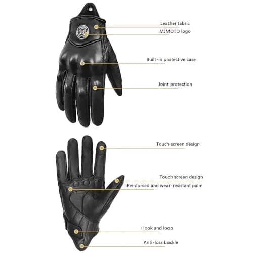 mjmoto Men's Classic Goat Leather Motorcycle Gloves with Hard Knuckle Protection, Black Medium | Touchscreen Compatible thumbnail 7