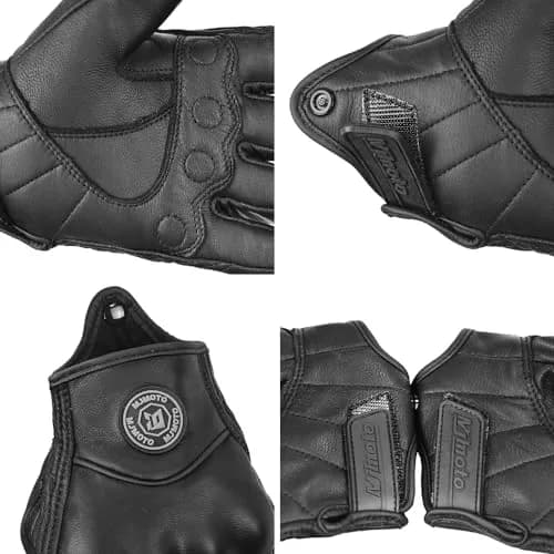 mjmoto Men's Classic Goat Leather Motorcycle Gloves with Hard Knuckle Protection, Black Medium | Touchscreen Compatible thumbnail 8