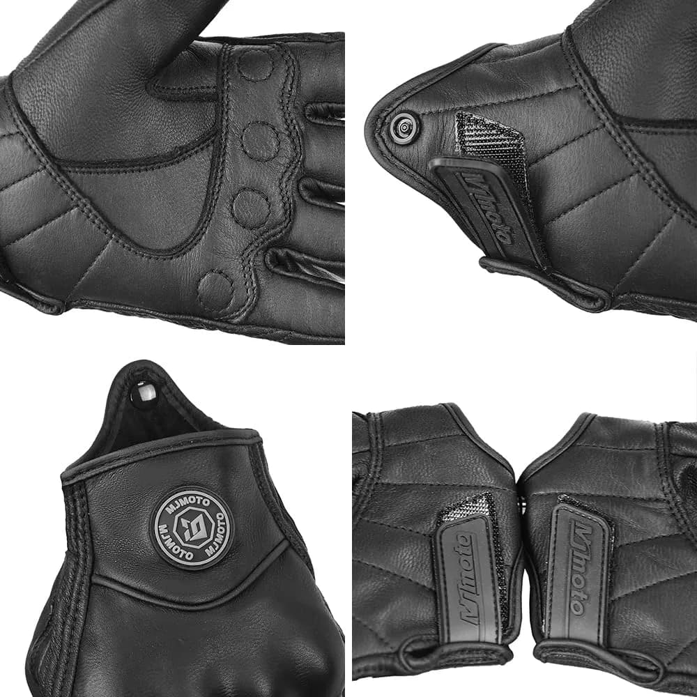 mjmoto Men's Classic Goat Leather Motorcycle Gloves, Hard Knuckle Vintage Riding Gear (Black, X-Large) | Breathable & Touchscreen Compatible - view 8