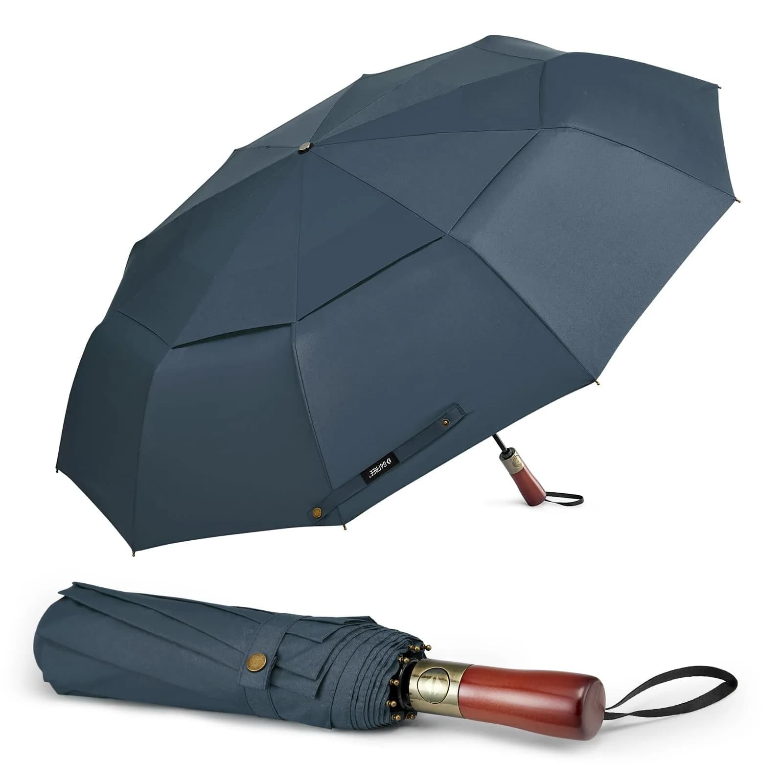 G4Free 54 Inch Large Windproof Golf Umbrella Dark Blue | Automatic Open Close, Double Canopy, Wood Handle — Dark Blue