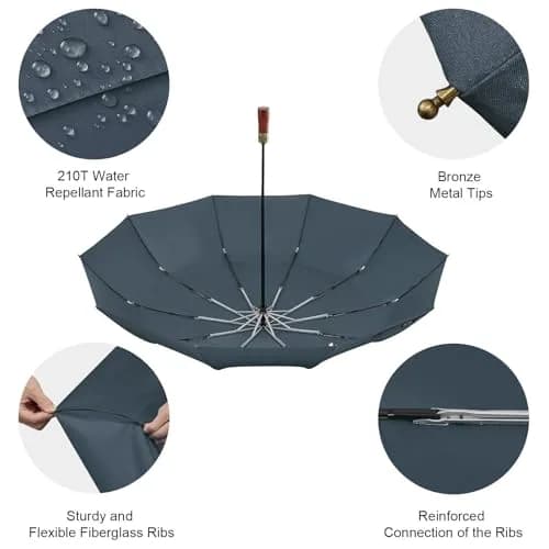 G4Free 54 Inch Large Windproof Golf Umbrella Dark Blue | Automatic Open Close, Double Canopy, Wood Handle thumbnail 5