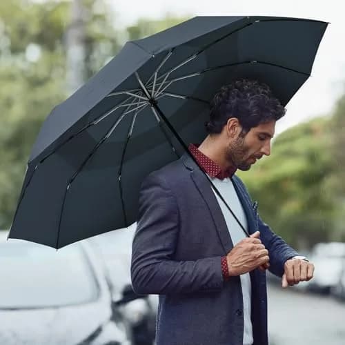 G4Free 54 Inch Large Windproof Golf Umbrella Dark Blue | Automatic Open Close, Double Canopy, Wood Handle thumbnail 7