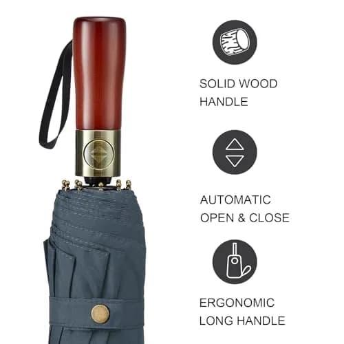 G4Free 54 Inch Large Windproof Golf Umbrella Dark Blue | Automatic Open Close, Double Canopy, Wood Handle thumbnail 3