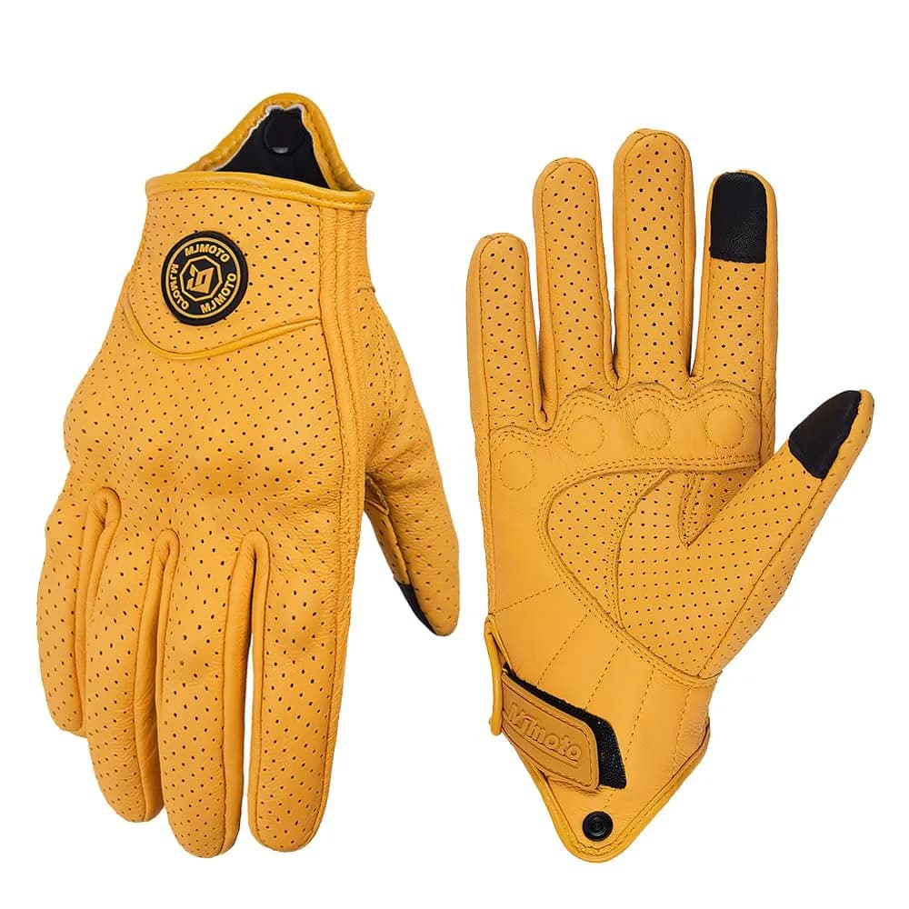 mjmoto Men's Vintage Perforated Goat Leather Motorcycle Gloves with Hard Knuckle Armor, X-Large | 156g (5.5oz) Breathable Summer Riding Gear - main product image