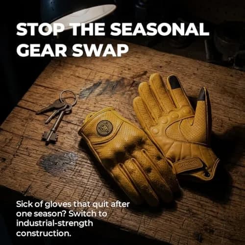 mjmoto Men's Vintage Perforated Goat Leather Motorcycle Gloves with Hard Knuckle Armor, X-Large | 156g (5.5oz) Breathable Summer Riding Gear thumbnail 4