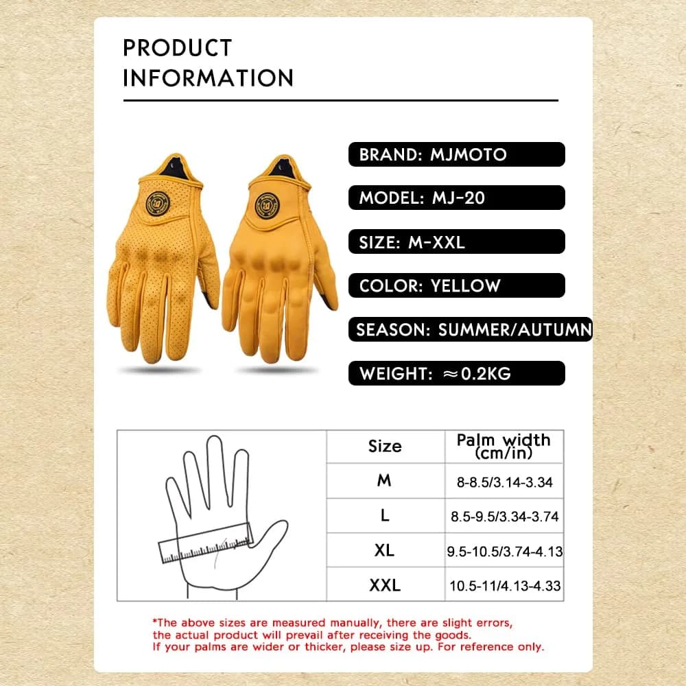 mjmoto Men's Vintage Perforated Goat Leather Motorcycle Gloves with Hard Knuckle Armor, X-Large | 156g (5.5oz) Breathable Summer Riding Gear - view 6