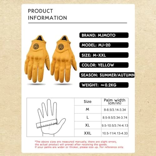 mjmoto Men's Vintage Perforated Goat Leather Motorcycle Gloves with Hard Knuckle Armor, X-Large | 156g (5.5oz) Breathable Summer Riding Gear thumbnail 6