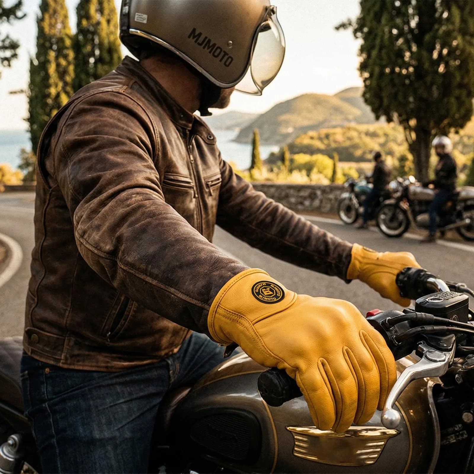 mjmoto Men's Vintage Perforated Goat Leather Motorcycle Gloves with Hard Knuckle Armor, X-Large | 156g (5.5oz) Breathable Summer Riding Gear - view 7