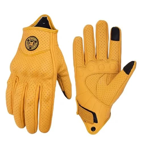 mjmoto Men's Vintage Perforated Goat Leather Motorcycle Gloves with Hard Knuckle Armor, X-Large | 156g (5.5oz) Breathable Summer Riding Gear thumbnail 1