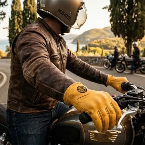 mjmoto Men's Vintage Perforated Goat Leather Motorcycle Gloves with Hard Knuckle Armor, X-Large | 156g (5.5oz) Breathable Summer Riding Gear thumbnail 7