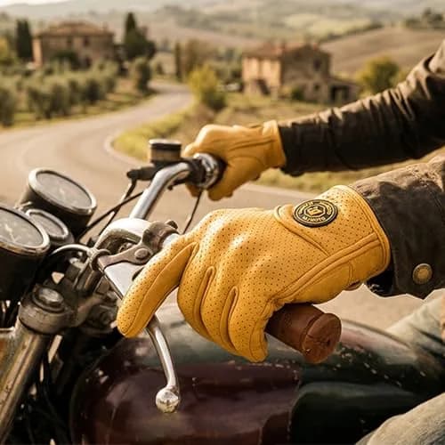 mjmoto Men's Vintage Perforated Goat Leather Motorcycle Gloves with Hard Knuckle Armor, X-Large | 156g (5.5oz) Breathable Summer Riding Gear thumbnail 2