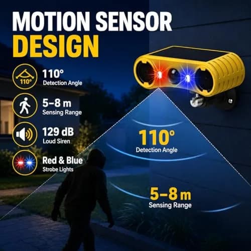 keeda Solar Motion Sensor Alarm Outdoor Waterproof Infrared Sensor Alarm 129dB Loud Siren with Dog Barking&Gunshot Sound 13 Kinds of Sound (1) thumbnail 2