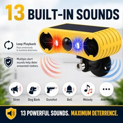 keeda Solar Motion Sensor Alarm Outdoor Waterproof Infrared Sensor Alarm 129dB Loud Siren with Dog Barking&Gunshot Sound 13 Kinds of Sound (1) thumbnail 3