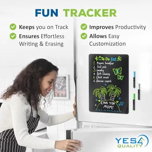 YES4QUALITY Magnetic Black Dry Erase Board 19x13” | Stain-Resistant, Magnetic, for Fridge thumbnail 2