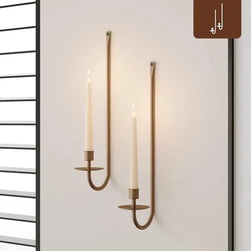 WOLAOJA Metal Wall Candle Sconce Set of 2 Brass Wall Mount Candle Holders | Modern & Farmhouse Decor thumbnail 1