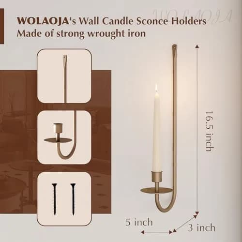 WOLAOJA Metal Wall Candle Sconce Set of 2 Brass Wall Mount Candle Holders | Modern & Farmhouse Decor thumbnail 4