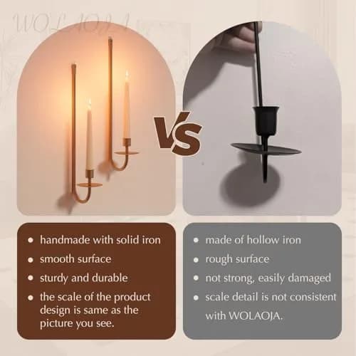 WOLAOJA Metal Wall Candle Sconce Set of 2 Brass Wall Mount Candle Holders | Modern & Farmhouse Decor thumbnail 5