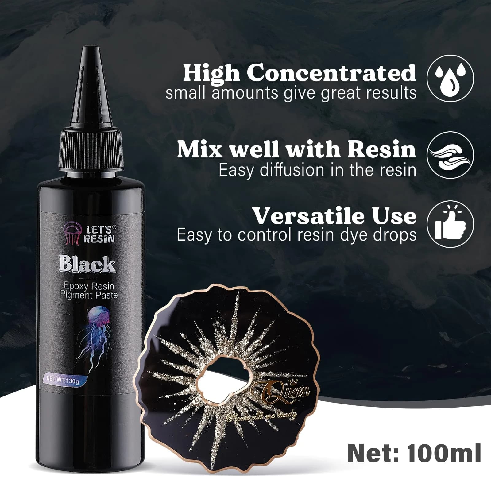 LET'S RESIN Black Epoxy Resin Pigment Paste 100ml (3.38 Fl Oz) | High Concentration Opaque Dye for Resin Art - view 3