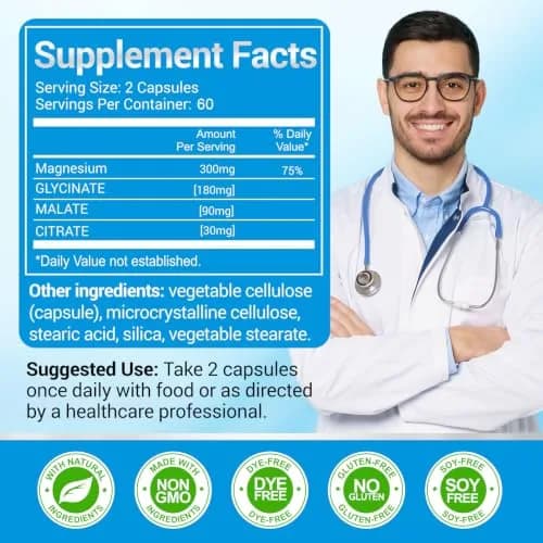 ASSR Triple Magnesium Complex 300mg | Supports Sleep, Energy & Relaxation, Vegan, Non-GMO, 120 Capsules thumbnail 2