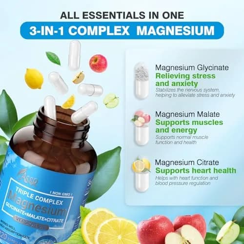 ASSR Triple Magnesium Complex 300mg | Supports Sleep, Energy & Relaxation, Vegan, Non-GMO, 120 Capsules thumbnail 3